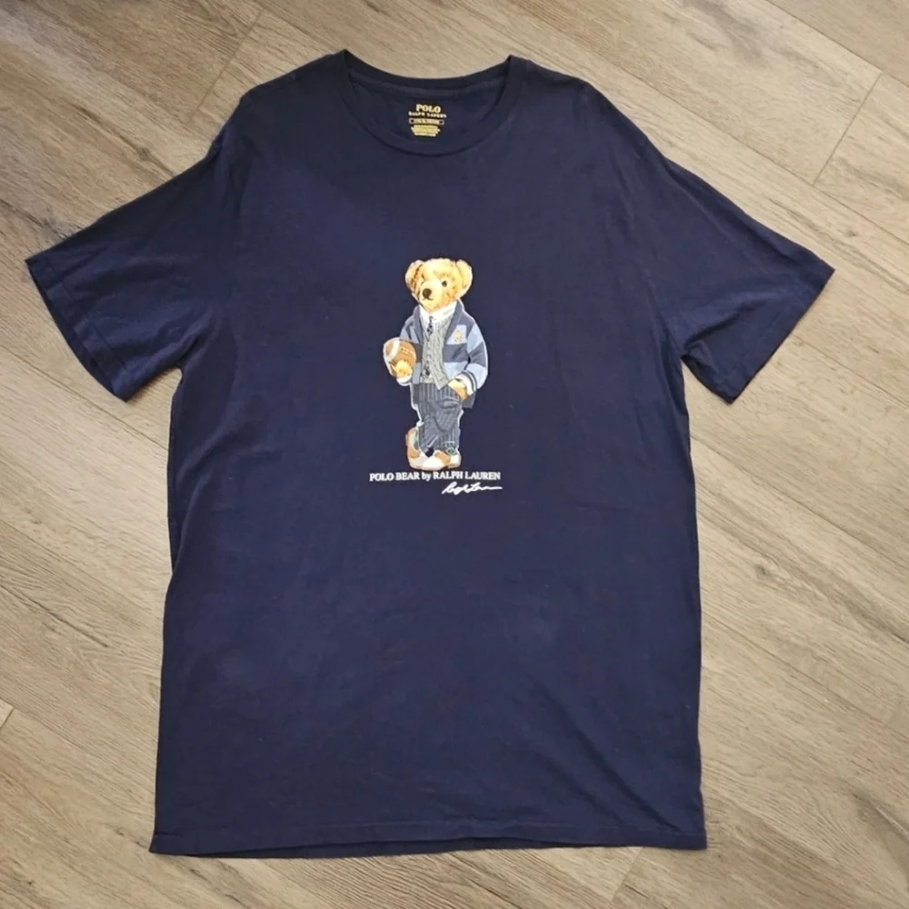 Polo Ralph Lauren Polo Bear Crewneck Tee Navy Football Preppy Size LT